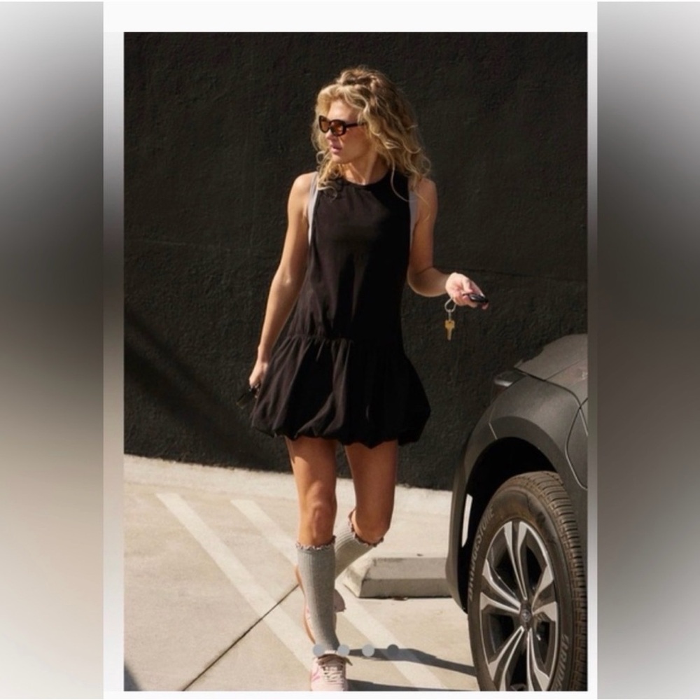 FP Movement by Free People Black Sleeveless Bubble-Hem Mini Dress